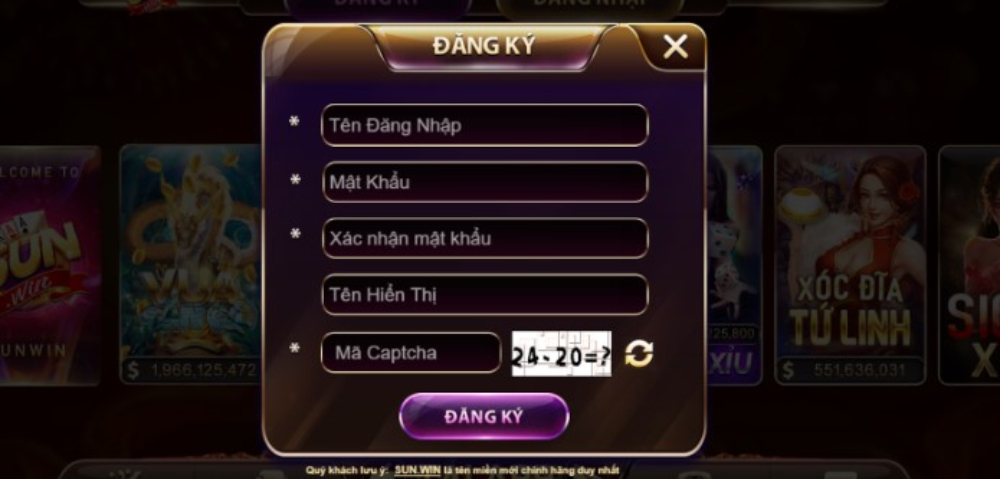 Đăng ký Sunwin 2 Thông tin được cung cấp phải chính xác theo yêu cầu