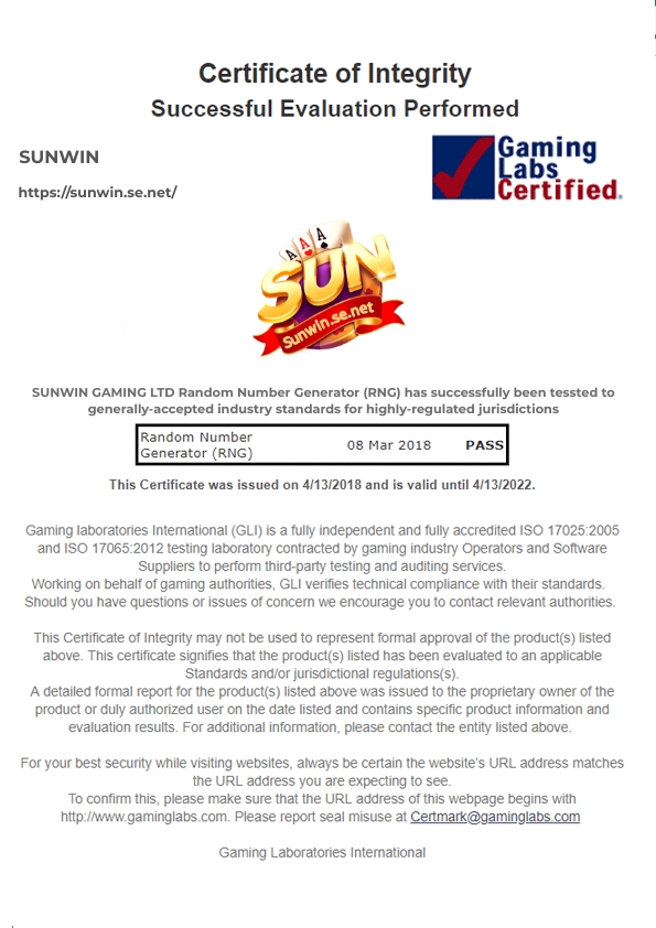 giấy chứng nhận của gaming labs