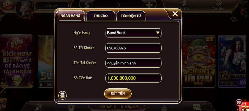 Sunwin rút tối đa bao nhiêu tiền 2 Sunwin rút tiền tối đa 1 tỷ đồng/giao dịch